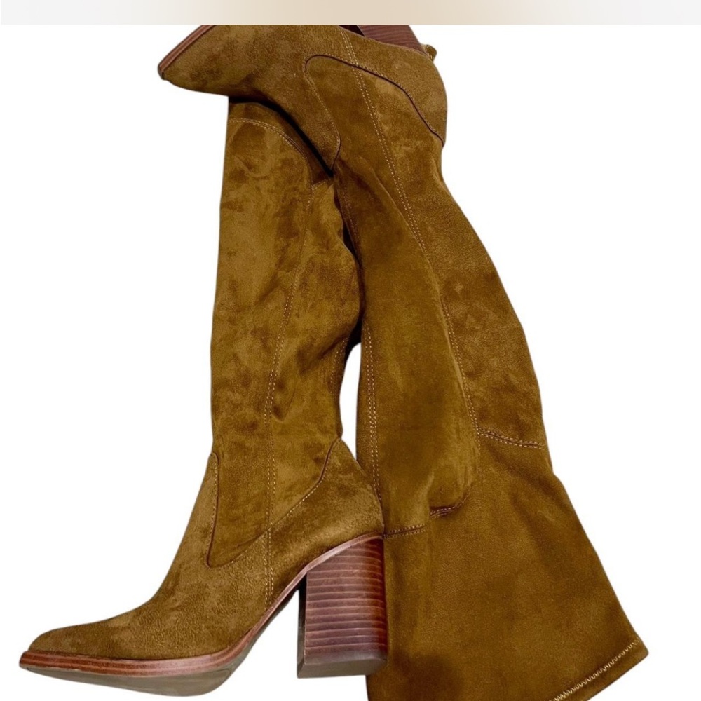 Marc Fisher Brown Heeled Boots with Suede Texture